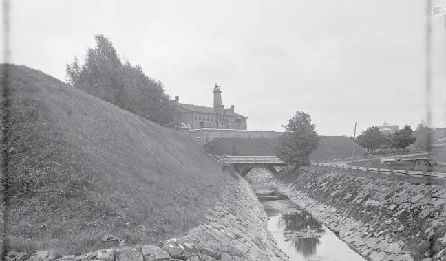 Pihalla kasvaa lehmus ja vaahtera. 70 Pohjoiselle vallipihalle tehtiin vuonna 1983 salaojitussuunnitelma, jonka laati Pohjatutkimus Oy.