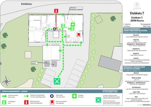 Sivu 15 / 33 3. Rakennuksen turvallisuusjärjestelyt 3.1. Turvallisuusopasteet Turvallisuusopasteet ovat piirustuksia, joihin on merkitty hätätilanneohjeiden lisäksi turvallisuuteen liittyviä tietoja.