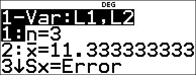 2 $ " " Antin keskiarvo (v) on 11.33 (pyöristettynä lähimpään sadasosaan). Laskimessa näkyvä n tarkoittaa painotusten kokonaissummaa. n = 1 + 0.5 + 1 + 0.5. Gx tarkoittaa Antin koetulosten painotettua summaa.