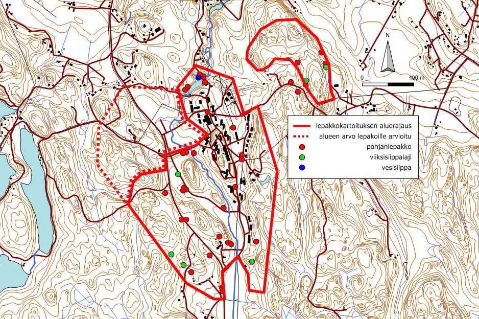 3.5 Tulokset 3.5.1 Lajisto ja havaintomäärät Selvitysalueella tavattiin kartoituksen yhteydessä neljä lepakkolajia: pohjanlepakko, viiksi- ja isosiippa (viiksisiippalajit laskettu kahdeksi lajiksi)