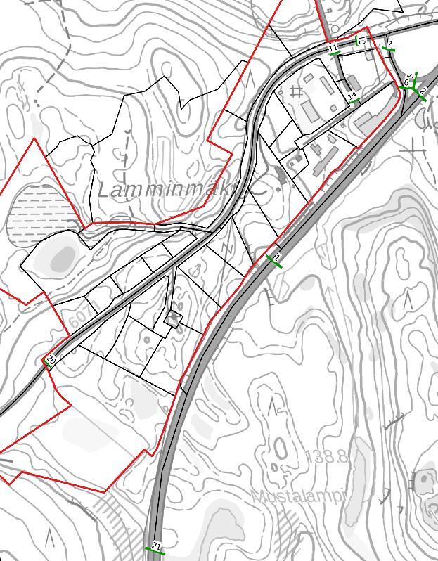 Kuusanmäen teollisuusalueen AK 8/11 Taulukko 2. Suunnittelualueen rumpujen tiedot ja kapasiteetti. Rumpu Materiaali Halkaisija mm inlet outlet Pituus Kapasiteetti (lps), n= 0.015 2 Betoni 1000 118.