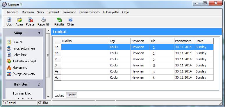 Tuo kilpailu Tiedosto > Tuo > Tuo kilpailu Kipasta. Kipa pakkaa kilpailut zip-tiedostoiksi, nimellä DOWNLOAD_xxxxx(kipa-tunnus).zip. Valitse oikea tiedosto.