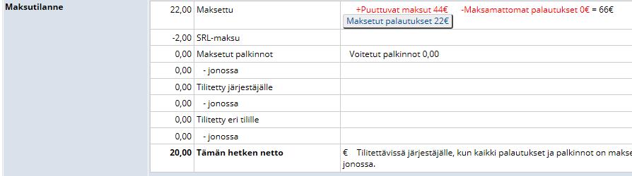 Kipa lisää automaattisesti valinnan palautettaville