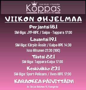 4 Perjantai 18.1.2019 AUKI JOKA PÄIVÄ! Tällä kupongilla viinipullo tai 2 isoa olutta pääruokailun yhteydessä / 2hlö (ma-pe) Isot annokset, kohtuuhinnat.
