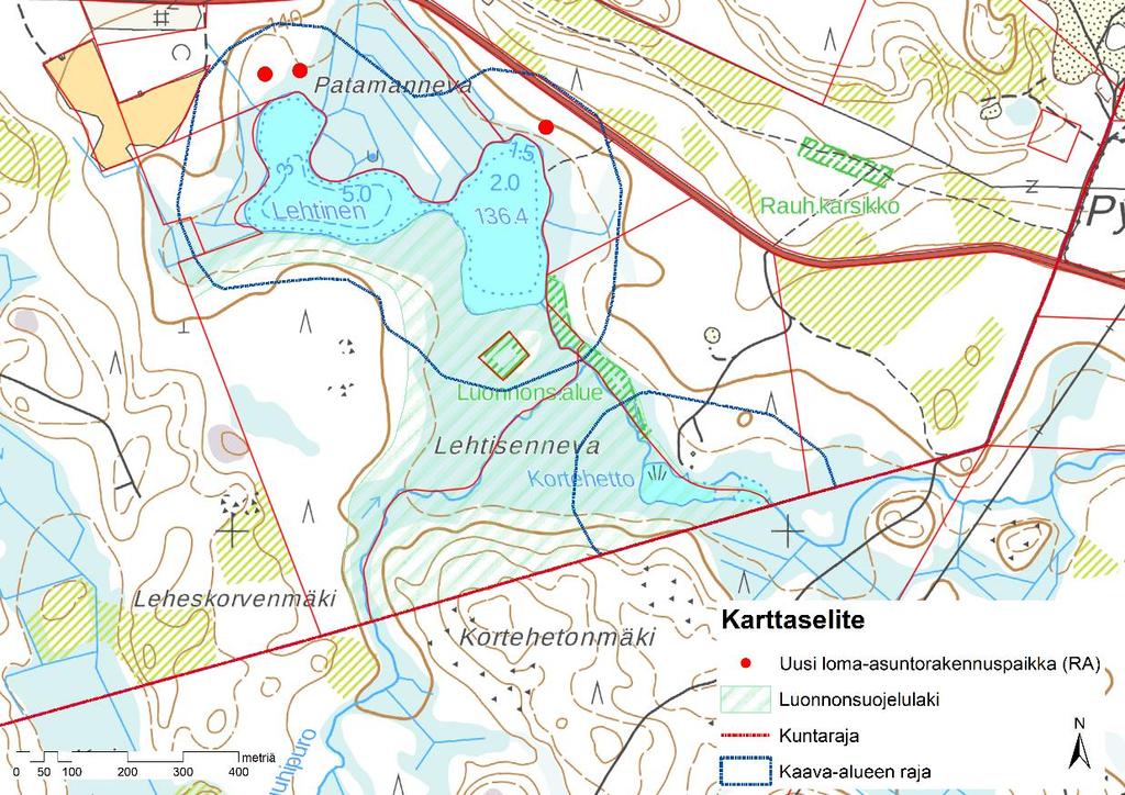 Lehtisennevan Natura-alueen pohjoispuolelle on osoitettu kolme uutta