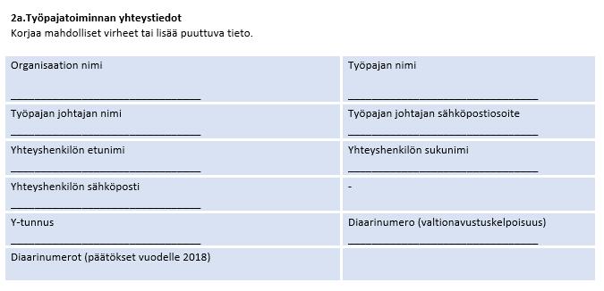 Työpaja kysely Ilmoita, jos ei ole oma