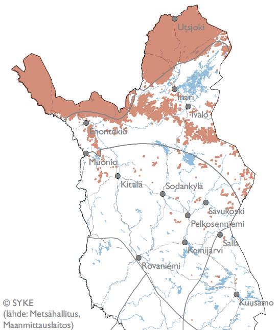 Tunturialueen määrittely Luontotyyppien uhanalaisuuden arvioinnin yhteydessä tunturialueesta laadittiin paikkatietoaineisto Aineiston