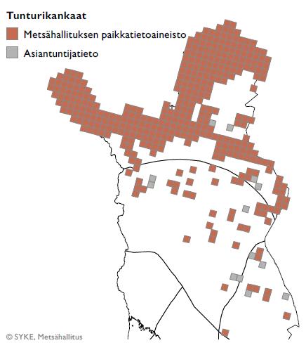 Tunturikankaat 1/4 Laaja-alaisin paljakan elinympäristöluokka Lajien elinympäristöluokittelussa tunturikankaiden elinympäristöihin (Tk) luetaan varsinaisten tunturikankaiden lisäksi tunturien