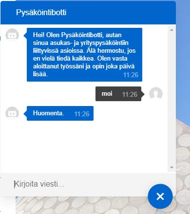 ja joulukuussa 2018 tähän Osa 2 Kokeilut Pysäköintilupien chatbot Kaupunkiapuri -