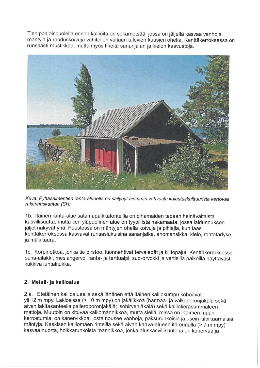 Tien pohjoispuolella ennen kallioita on sekametsää, jossa on jäljellä kasvaa vanhoja mäntyjä ja rauduskoivuja vähitellen valtaan tulevien kuusien ohella.