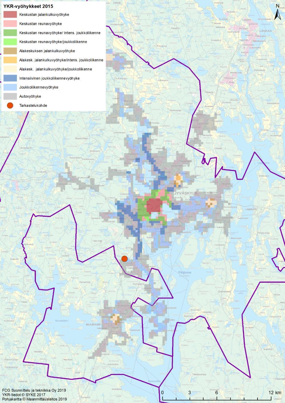 FCG SUUNNITTELU JA TEKNIIKKA OY Loppuraportti 23 (33) 4.3 Vaikutukset yhdyskuntarakenteeseen 4.3.1 Asemakaava-alueen sijainti suhteessa väestöön ja työpaikkoihin Asemakaava-alue sijaitsee Keljonkankaalla valtatien 9 varressa.