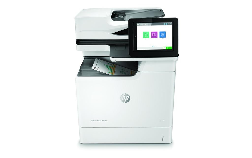 150 arkin automaattinen asiakirjojen syöttölaite yhden pyyhkäisyn tekniikalla, kaksipuolinen skannaus ja HP EveryPage 9. 20,3 cm:n kuvakkeisiin perustuva värikosketusnäyttö 10.