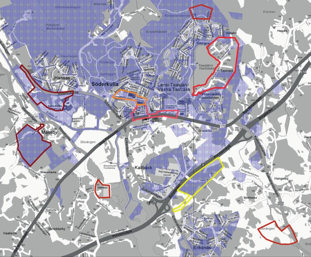 T 9 Söderkullan asemakaavoituskohteet kaavoitusohjelmakaudella 2019-2023. / Detaljplaneprojekt i Söderkulla under programperioden 2019-2023. T 6 Asemakaavojen tavoitteellinen hyväksymisvuosi.