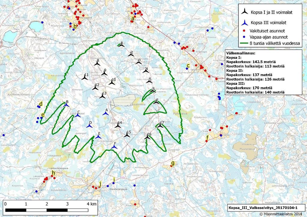 Page 8 of 14 3.2 Kopsa I, Kopsa II ja Kopsa III yhteisvaikutukset Kopsa I, Kopsa II ja Kopsa III tuulivoimaloiden varjovälkkeen yhteisvaikutukset. Kuva 3.