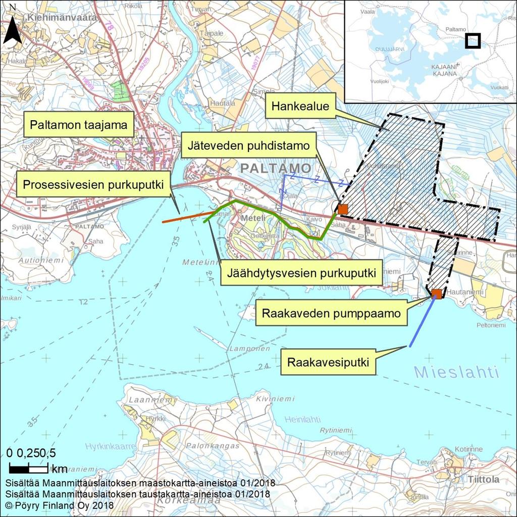 Kuva 2-1. Biojalostamon hankealue ja toiminnot. 2.2 Puunhankinta KaiCell Fibers Oy:n biojalostamon raaka-aineena käytetään havukuitupuuta (mänty ja kuusi) ja koivua.