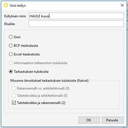 Kun raporttiin halutaan kuvallinen informaatio mukaan, valitaan painonappi Tarkastuksen tuloksista aktiiviseksi, jolloin raportin lukeminen selkeytyy ja virheet on helpompi havainnoida.