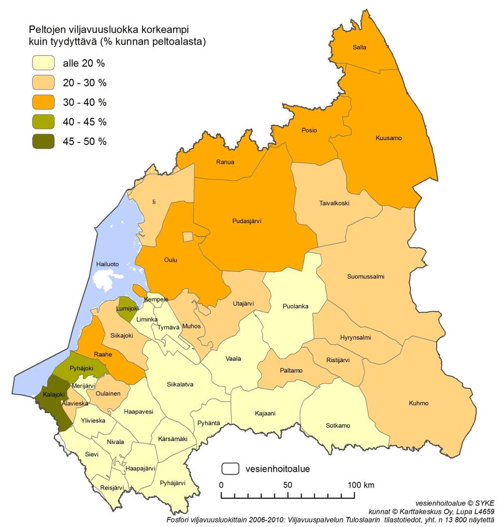 kg/ha ja Kainuussa 4,0 kg/ha. Koko maan fosforitase on 2,6 kg/ha. Vesistökuormituksen kannalta oleellista on että maan kasvukunto on hyvä ja kuivatus on toimiva.