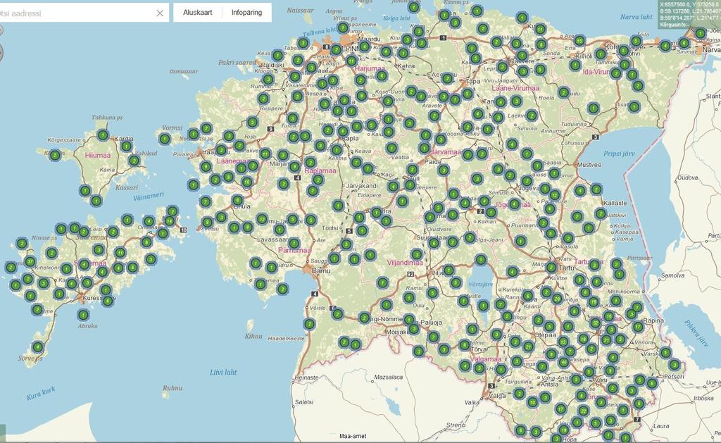 Pyhien paikkojen (ca 1200) kartta https://xgis.maaamet.ee/pyhapaigad/ Vuoden 2018 keväällä valmistui Viron siihen mennessä kartoitettujen ja julkistettujen pyhien paikkojen kartta.