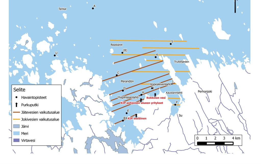 12 Maaliskuu 2013 Kuva 7. Pintaveden (1 m) laadun perusteella arvioidut joki- ja jätevesien leviämisalueet maaliskuussa 2013. Sisältää Maanmittauslaitoksen Maastotietokannan 04/2014 aineistoa.