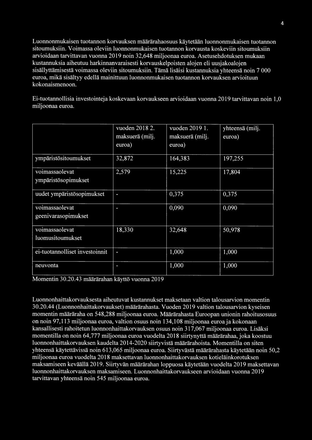 Asetusehdotuksen mukaan kustannuksia aiheutuu harkinnanvaraisesti korvauskelpoisten alojen eli uusjakoalojen sisällyttämisestä voimassa oleviin sitoumuksiin.