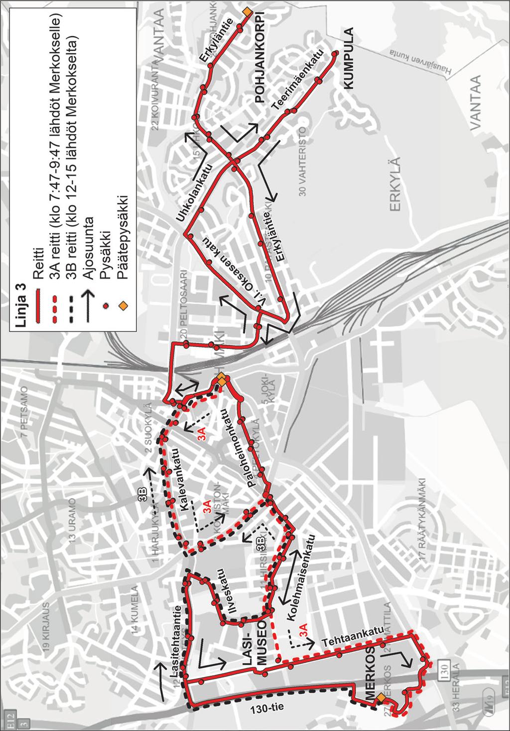 HUOM! Linjan 3 reittiin ja aikatauluun tulee muutoksia 25.2.2019.