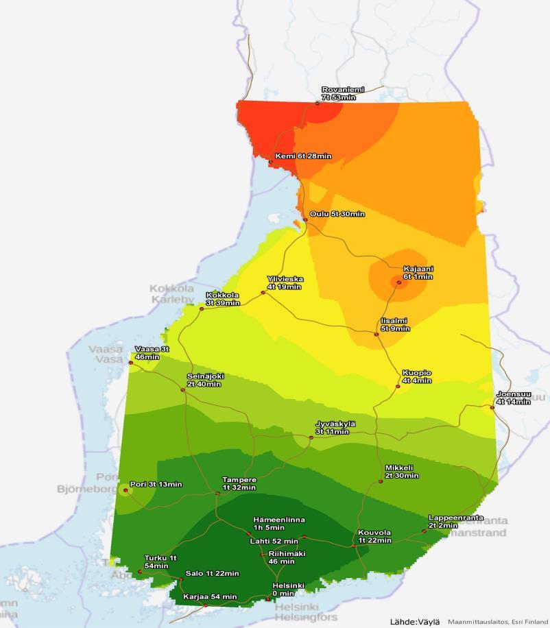 Skenaario matkustajamäärien kasvusta ja supistumisesta vuoteen 2035