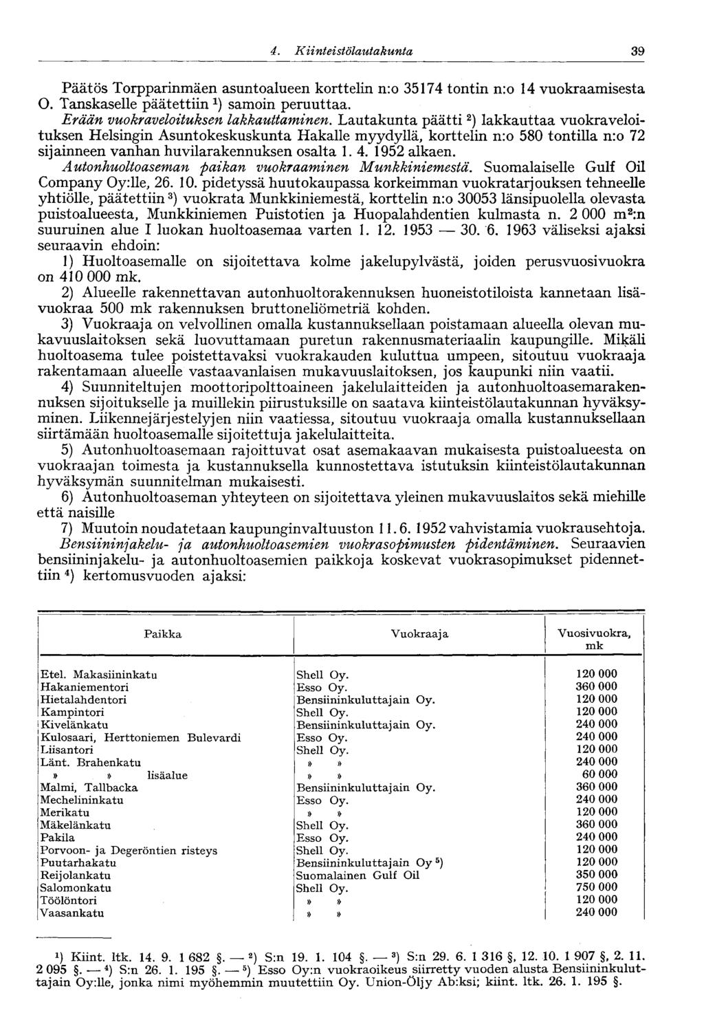 39 4. Kiinteistölautakunta* Päätös Torpparinmäen asuntoalueen korttelin n:o 35174 tontin n:o 14 vuokraamisesta O. Tanskaselle päätettiin *) samoin peruuttaa. Erään vuokraveloituksen lakkauttaminen.