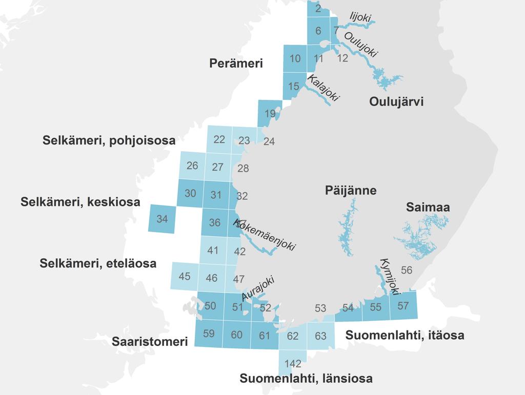 EU-KALAT III, näytteet ja näytteenottoalueet Näytteet: 13 eri kalalajia