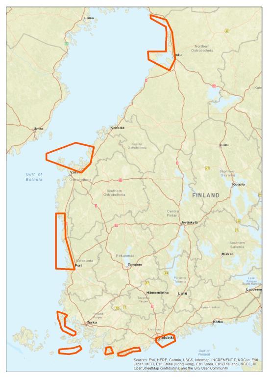 11 Liite: Vuoden 2019 inventointisuunnitelmat Kuva 1. VELMUn inventointien painopistealueet vuonna 2019 (punaiset rajaukset).