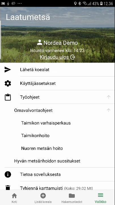 Työohjeet Työohjeet valikosta löydät omavalvontaohjeet eri työlajeille sekä linkin Hyvän metsänhoidon suositukset -sivustolle. Kuva 17.