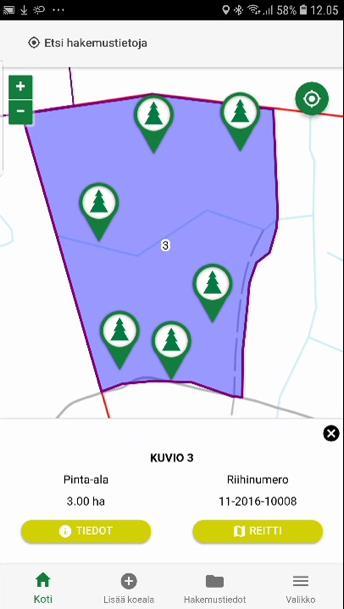 Kuvion keskitunnukset -näkymässä näet tarkastelun kohteena olevalle kuviolle mittaamiesi koealojen perusteella lasketut keskiarvot.