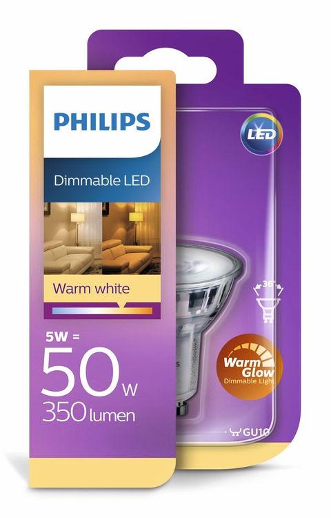 PHILIPS LED Spottilamppu (himmennettävä) 5 W (50 W) GU10 Lämpimän valkoinen WarmGlow, himmennettävä Oikea valo jokaiseen hetkeen Philipsin lämminsävyiset