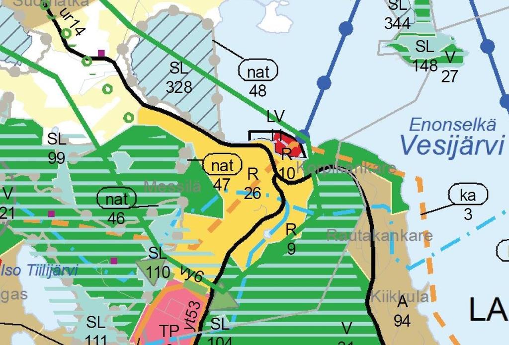 Kaava-alue rajoittuu pohjoisosiltaan Messilän satama-alueeseen (LV11), eteläreunallaan kulkevaan Rantatiehen (yt27) tarkoittaen yhdystietä 2956.