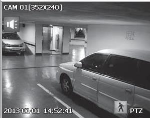 Se katoaa DVR:n [ALARM] -painiketta painettaessa. Se näyttää, ovatko PTZ-ohjaimet aktiivisia. M b Jos olet asettanut PTZ-kamerat DVR:lle, ruudussa näytetään PTZ.
