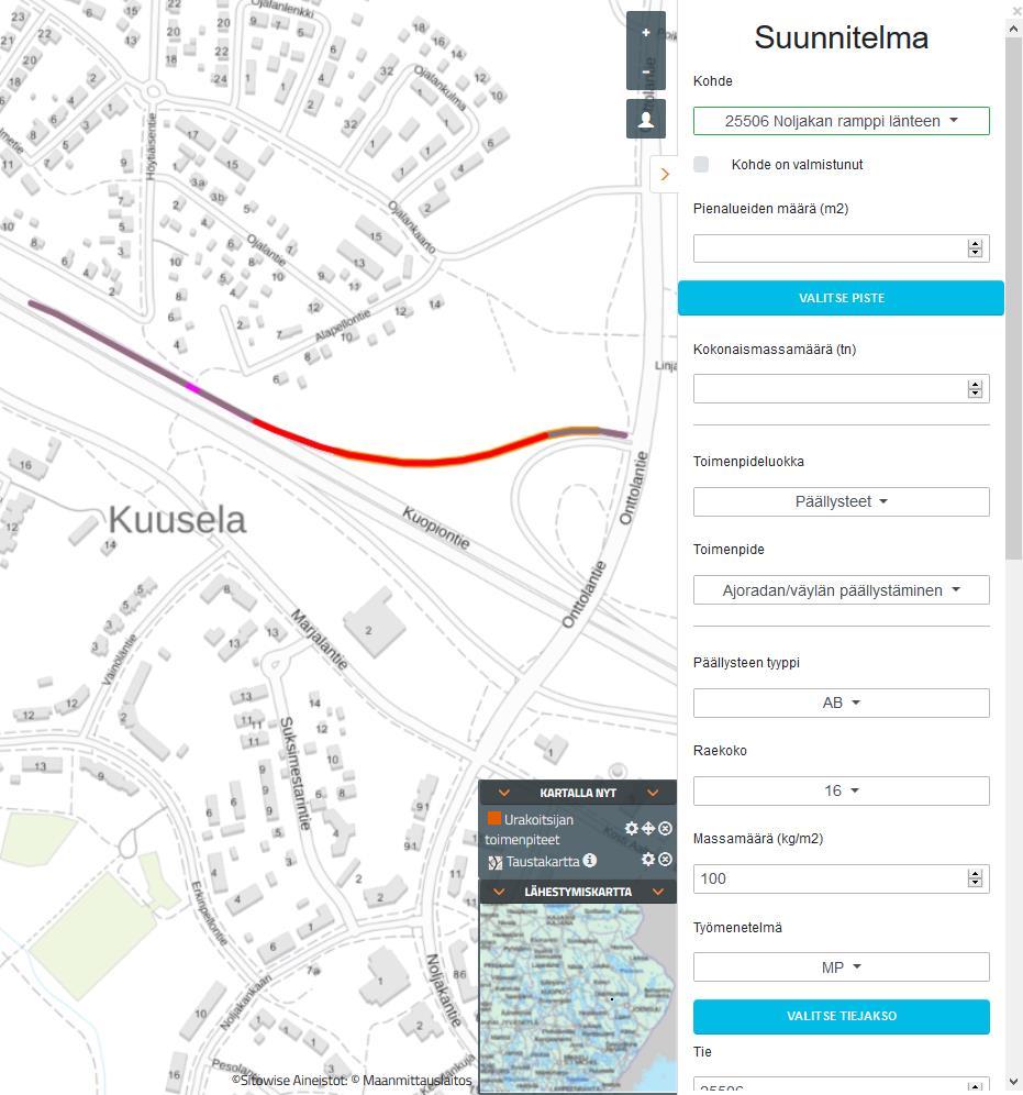 Louhi-palvelun pilotointi päällysteiden ylläpidossa 10.12.2018 10/16 nasta kohteen ylläpitoluokan, liikennemäärän sekä raskaan liikenteen määrän.