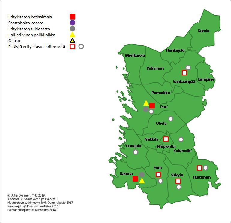 220 000 as 17 kuntaa 7 kuntaa/kuntayhtymää Satakunnan shp Perustason (koti)saattohoitoa kaikissa 100 % Erityistason kotisairaalat Raumalla ja Porissa