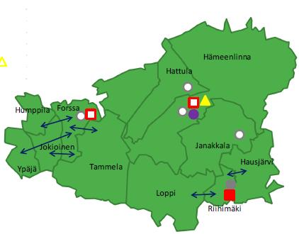 Kanta-Hämeen sairaanhoitopiiri 173 000 as 11 kuntaa 5 palvelualuetta Perustason palveluita kaikilla palvelualueilla (5/5) Yksi erityistason kotisairaala Kattavuus