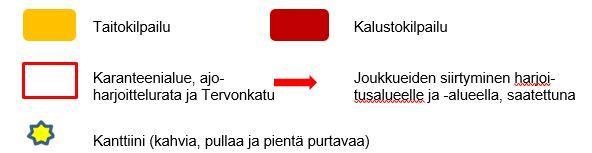 harjoitusalueelle omilla ajoneuvoillaan saatettuna, kyydissä on