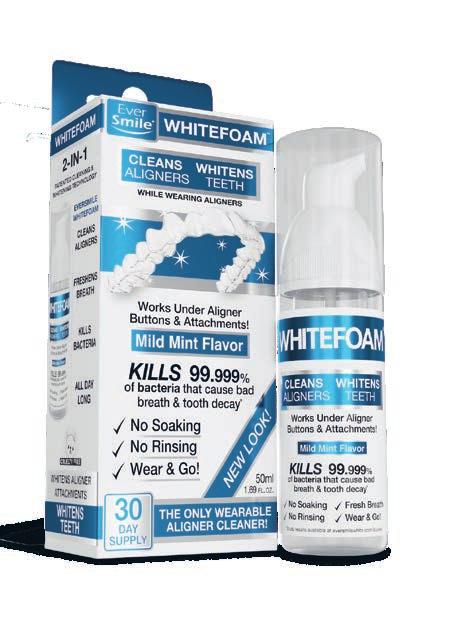 Uutta! Akervall Uutta! EverSmile WhiteFoam Puhdistusvaahto Patentoitu puhdistusvalmiste, joka puhdistaa ja raikastaa ortodonttiset kalvot ja kirkkaat kiskot (lusikat).