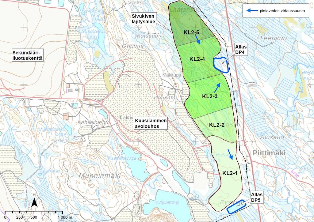 6. SIVUKIVEN LÄJITYSALUEEN KL2 TARKKAILU Sivukivialue KL2:n tarkkailussa tarkkaillaan rakenteiden alapuolisia vesiä sekä sivukivitäytöstä suotautuvaa vettä.