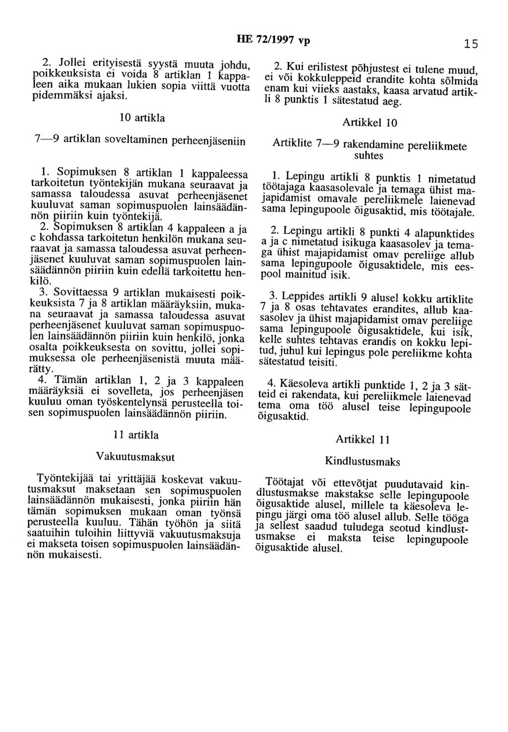 HE 72/1997 vp 15 2. Jollei erityisestä syystä muuta johdu, poikkeuksista ei voida 8 artiklan 1 kappaleen aika mukaan lukien sopia viittä vuotta pidemmäksi ajaksi.