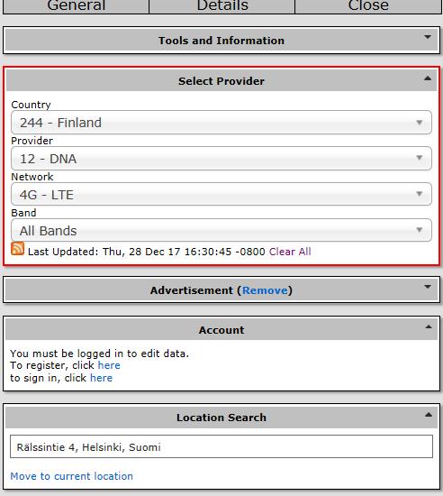 RF Explorer 3G/6G Combo Missä suunnassa on oikea tukiasema 4G modeemilleni? Mene www sivustolle www.cellmapper.