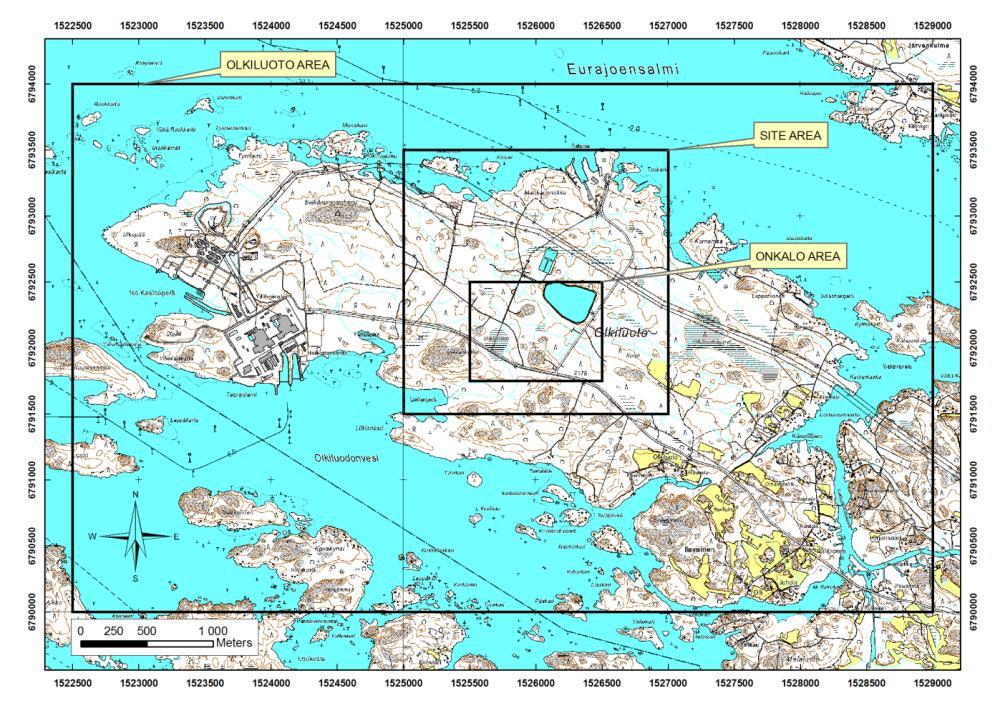 9 2 NOMINAL MODEL AREAS OF OLKILUOTO Olkiluoto is situated on an island in the southwest of Finland within the municipality of Eurajoki about 200 km west of Helsinki.