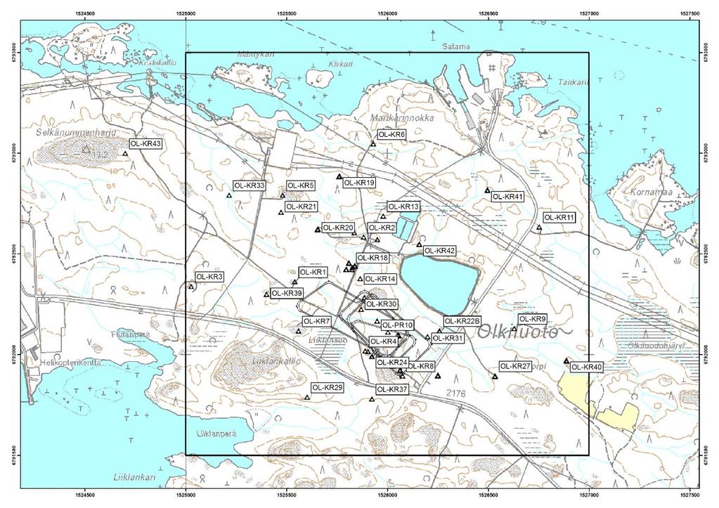 10 Figure 2-2. Map of the Olkiluoto site (investigation) area with surface boreholes OL- KR1 to OL-KR43.