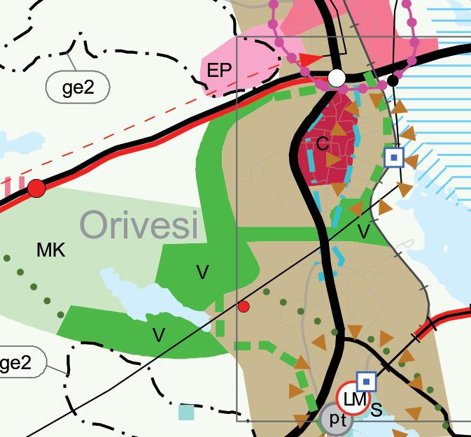 VIHERVERKKOSELVITYS 3 / 1 kuva 2. Ote Pirkanmaan 2040 maakuntakaavasta 2.2 Keskustaajaman osayleiskaava Keskustaajamassa on kaupunginvaltuuston hyväksymä oikeusvaikutukseton yleiskaava vuodelta 1988.