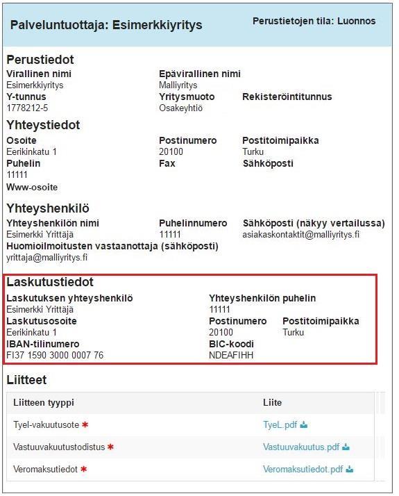 Yhteenveto välilehdellä näytetään yhteenveto hakemuksesta ja liitteistä.