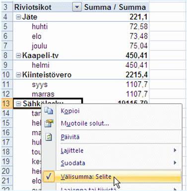 Poista välisummat Välisummat voi poistaa