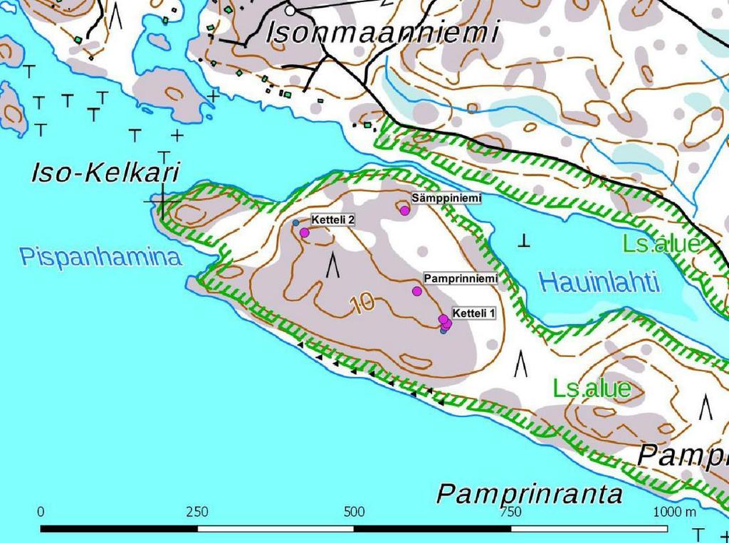 3 Kohteet Kartta 6. Tarkastuksessa havaitut kohteet. Mittakaava 1:5000.