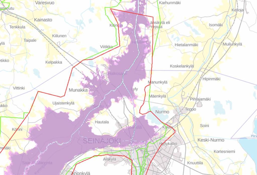 Ympäristölupahakemus 53/61 Kuva 13. Tulvariskialue punaisten rajojen sisäpuolella 15.