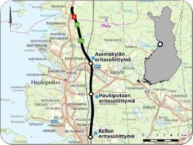 KUVA 14. Hankkeen sijainti (Valtatien 4 parantaminen välillä Kello Räinänperä) Nykyinen 12,5 metriä leveä moottoriliikennetie rakennetaan 2+2-kaistaiseksi keskikaistalliseksi moottoritieksi.